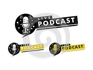 Podcast logo vector, Podcast with microphone logo inspiration. design template, vector illustration.