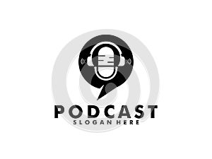 Podcast logo vector, Podcast with microphone logo inspiration. design template, vector illustration.