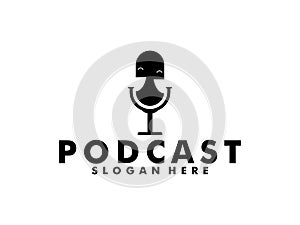 Podcast logo vector, Podcast with microphone logo inspiration. design template, vector illustration.