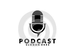 Podcast logo vector, Podcast with microphone logo inspiration. design template, vector illustration.