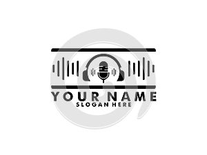 Podcast logo vector, Podcast with microphone logo inspiration. design template, vector illustration.