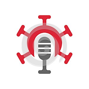 Podcast logo with virus symbol, studio mic and MERS corona virus disease, novel coronavirus illustration