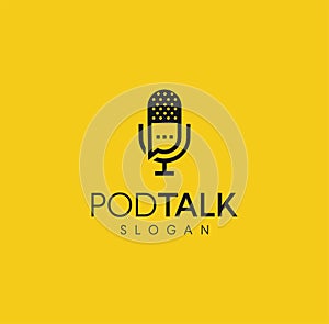 Podcast mic with talk chat bubble logo icon design Vector illustration. broadcast logo studio template. pictogram for web site