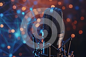 podcast microphone on abstract background