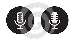 Podcast microphone icon vector in black circle. Voice recorder button