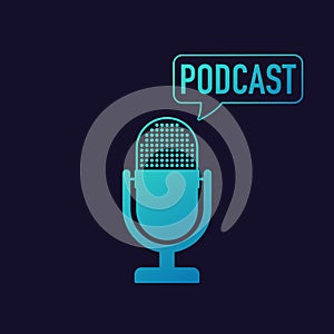 Podcast. Microphone with speech bubble icons. Vector illustration.