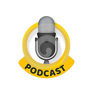 Podcast. Microphone with speech bubble icons. Vector illustration.