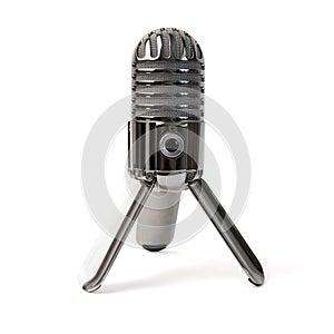 Podcast microphone in vintage style isolated on white background