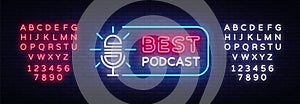 Podcast neon sign vector. Best Podcast Design template neon sign, light banner, neon signboard, nightly bright photo