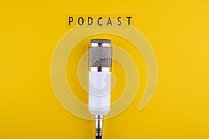 Podcast new episode concept with microphone