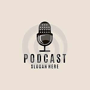 podcast old microphone vintage logo, icon and symbol, vector illustration design