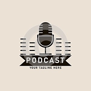 podcast old microphone vintage logo, icon and symbol, vector illustration design