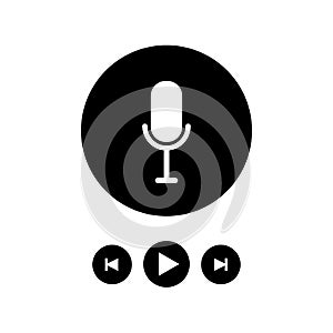 Podcast radio icon illustration set. Studio table microphone with broadcast text on air. Webcast audio record concept logo