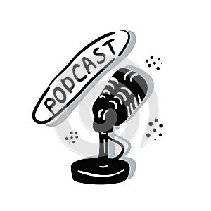 Podcast radio icon or logo design in black and gray colors.