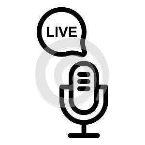 Podcast radio live line icon. Studio microphone with webcast vector illustration