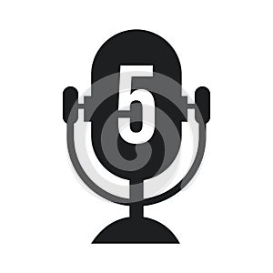 Podcast Radio Logo On Letter 5 Design Using Microphone Template. Dj Music, Podcast Logo Design, Mix Audio Broadcast Vector