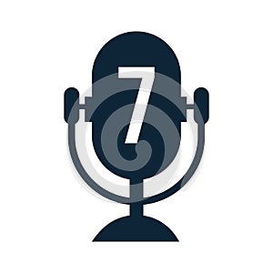 Podcast Radio Logo On Letter 7 Design Using Microphone Template. Dj Music, Podcast Logo Design, Mix Audio Broadcast Vector