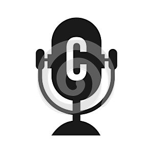 Podcast Radio Logo On Letter C Design Using Microphone Template. Dj Music, Podcast Logo Design, Mix Audio Broadcast Vector