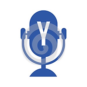 Podcast Radio Logo On Letter Y Design Using Microphone Template. Dj Music, Podcast Logo Design, Mix Audio Broadcast Vector