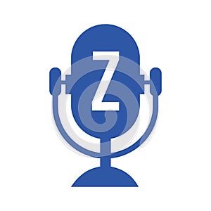 Podcast Radio Logo On Letter Z Design Using Microphone Template. Dj Music, Podcast Logo Design, Mix Audio Broadcast Vector