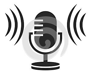 Podcast radio microphone symbol with sound waves