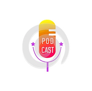 Podcast radio microphone vector concept. Webinar, online training, tutorial podcast illustration. Modern gradient style