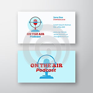 Podcast Radio Show Abstract Vector Sign, Symbol or Logo Logo and Business Card Template. Vintage Style Microphone with