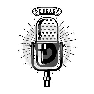 Podcast. Retro microphone isolated on white background. Design e