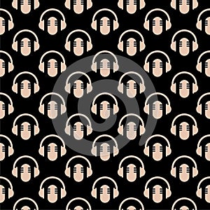 Podcast seamless pattern isolated on black background