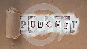 Podcast sign - vintage written on brown paper, internet broadcast, media and communication concept