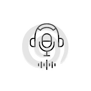 Podcast symbol. Headphones, microphone and sound waves. Pixel perfect, editable stroke icon
