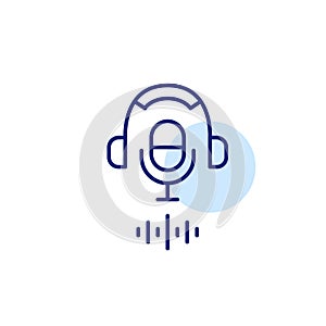 Podcast symbol. Headphones, microphone and sound waves. Pixel perfect, editable stroke line icon