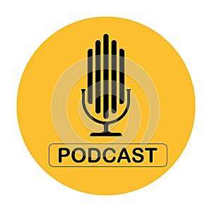Podcast Vector flat illustration, icon, logo design on a white background. In the yellow circle