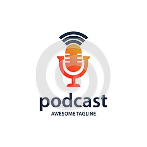 Podcast vector logo illustration. microphone illustration. symbol for influencer or broadcast sign