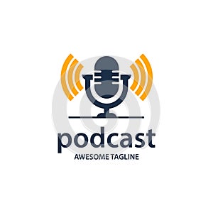 Podcast vector logo illustration. microphone illustration. symbol for influencer or broadcast sign