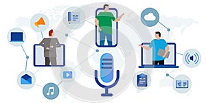 Podcaster audio podcast broadcast radio technology connection global multimedia entertainment microphone icon