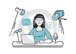 Podcasting, live streaming. Video content for posting on social networks. Vector illustration photo