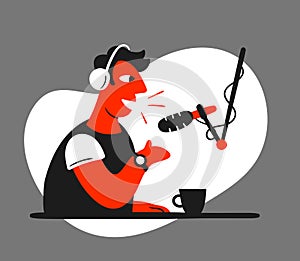 Podcasting man hand drawn