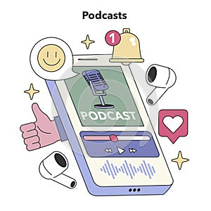 Podcasts concept. Flat vector illustration photo