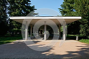 Podebrady, Czech Republic - June 12, 2023 - The Libenský Colonnade is a covered colonnade in Pod?brady built in 1936