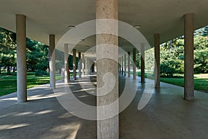 Podebrady, Czech Republic - June 12, 2023 - The Libenský Colonnade is a covered colonnade in Pod?brady built in 1936