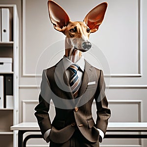 A podenco dog in a suit