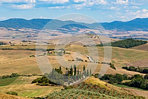 Podere Belvedere nestled amongst the famous Tuscan landscape, Tuscany Italy Europe EU