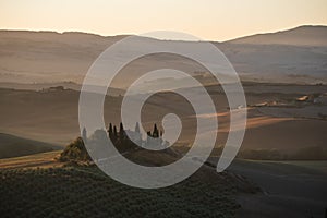 Podere Belvedere Villa in Val d`Orcia Region in Tuscany, Italy at Sunrise