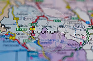 Podgorica on map photo