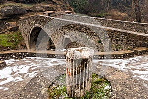 Podgorica, Montenegro: Old Bridge Stari Most and a Roman column, at the confluence of the Ribnica and Moraca rivers