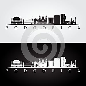 Podgorica skyline and landmarks silhouette photo