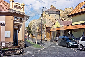 Podhradska ulica street with view at castle in Filakovo town