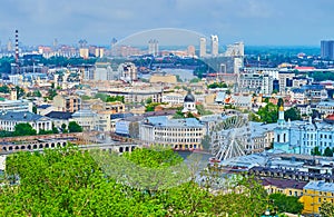 Podil and Obolon neighborhoods from Andrew`s Hill, Kyiv, Ukraine