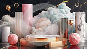 Podium 3d product sky platform display cloud Colourful scene render stand.